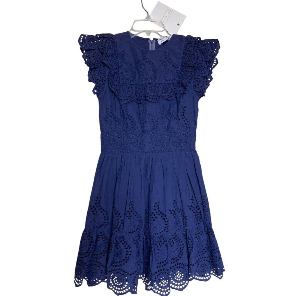 Mac Duggal Dress Size 2 Purplish Blue Eyelet Ruffle Tiered‎ Short Sleeve 8021